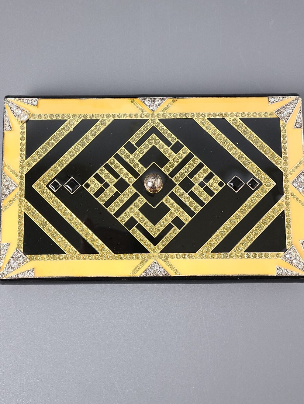 Antique Art Deco Enamel Crystal Rhinestone Keepsake Trinket Box